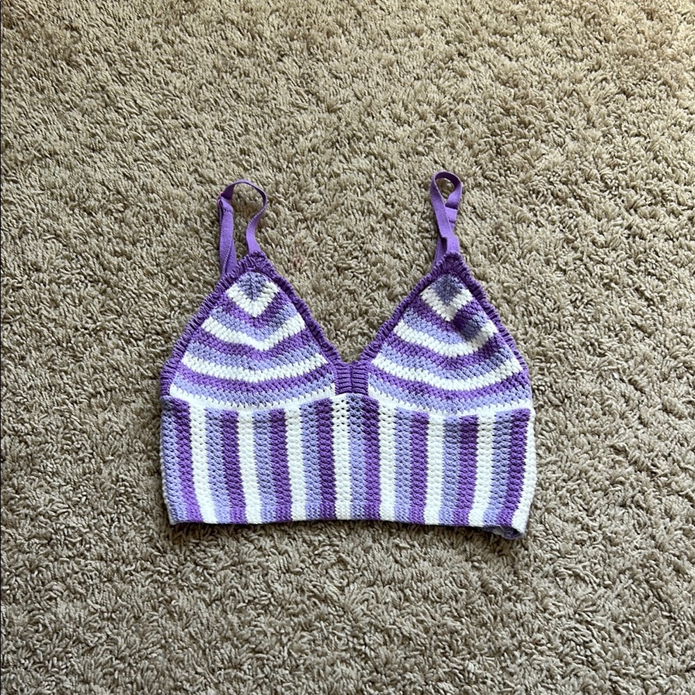 Purple and White Striped Knit crochet crop top